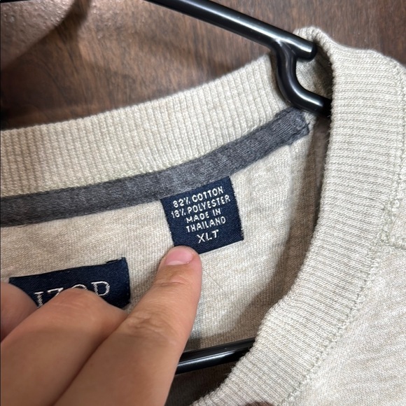 Izod Light Heather oatmeal Crewneck Sweater with Ribbed Cuffs Size XL Tall - Picture 4 of 5